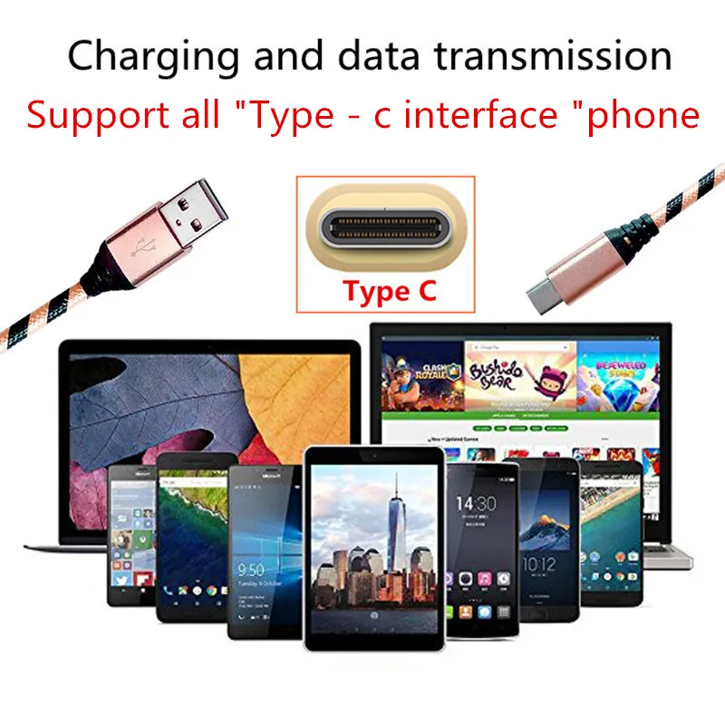 1 м 2 металлический корпус штекер USB 3 Type c быстрое зарядное устройство usb для samsung S8