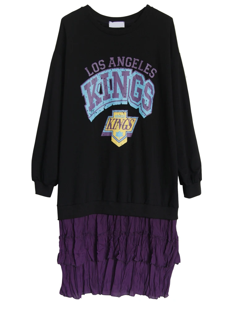 QING MO женское платье с буквенным принтом Черное лоскутное цветное Плиссированное