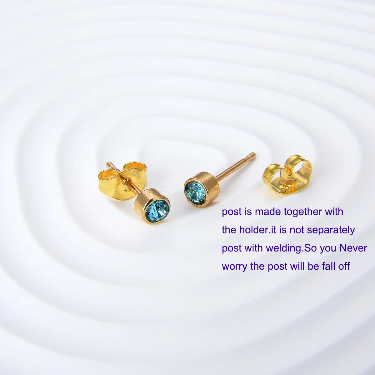 Серьги-гвоздики из хирургической нержавеющей стали с фианитом 18 К 3/4/5 мм |