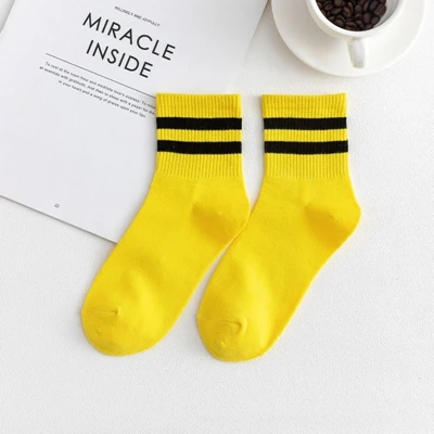 bright yellow Блестящие флуоресцентные полосатые хлопковые женские уличные носки Модные трендовые яркие цветные яркие блестящие носки с двойной полосой - Цвет: bright yellow