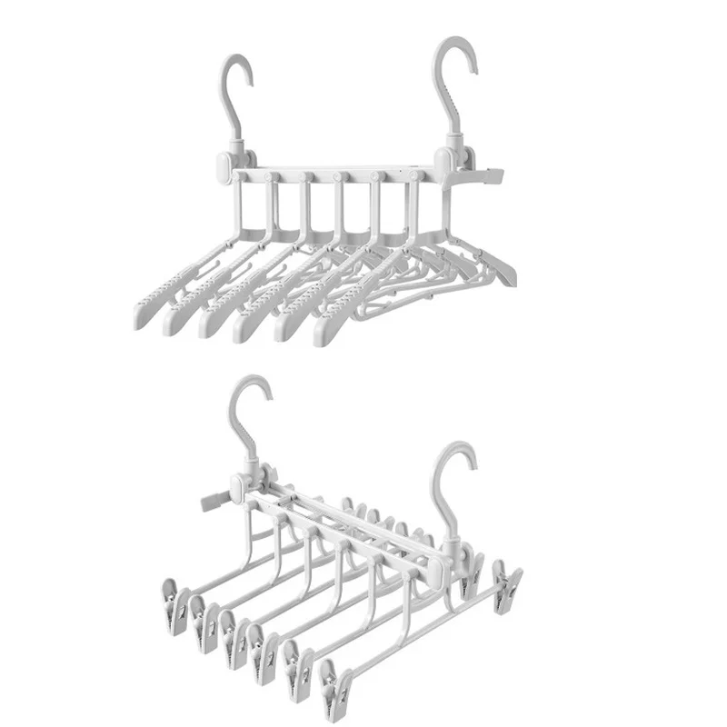 

Foldable Telescopic Household Pants Racks Creative Magic Clips Clothing Hangers Multifunction Skirt Closet Organizer Drying Rack
