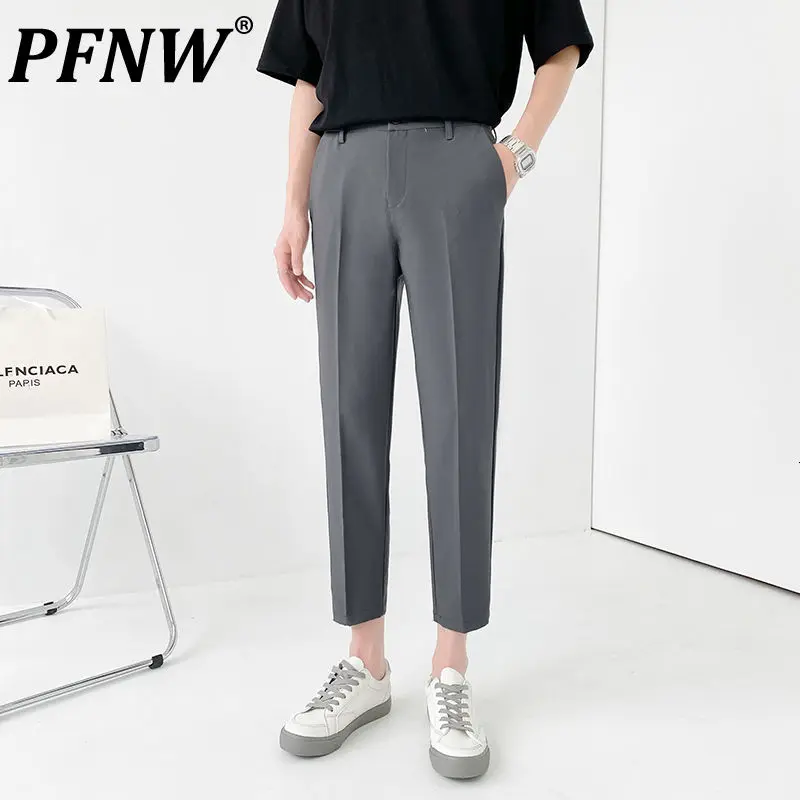

PFNW Solid Color Suit Pants Autumn Winter New Smart Casual Men's Small Male Daily Trousers Black Gray Business Clothes 12X1151