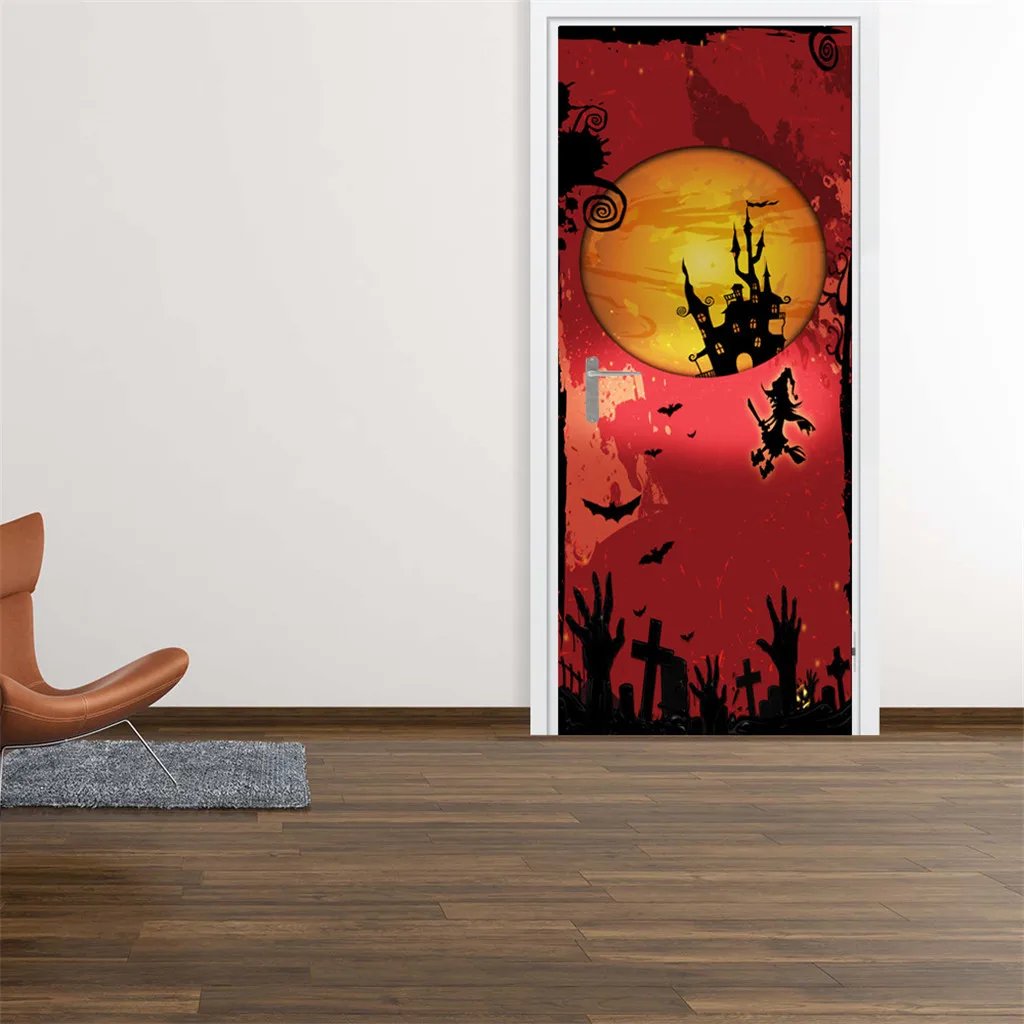 

2pc Halloween 3d Door Stickers Window Stickers Creative Party Door Stickers Decor Self-adhesive Waterproof Home Decoration