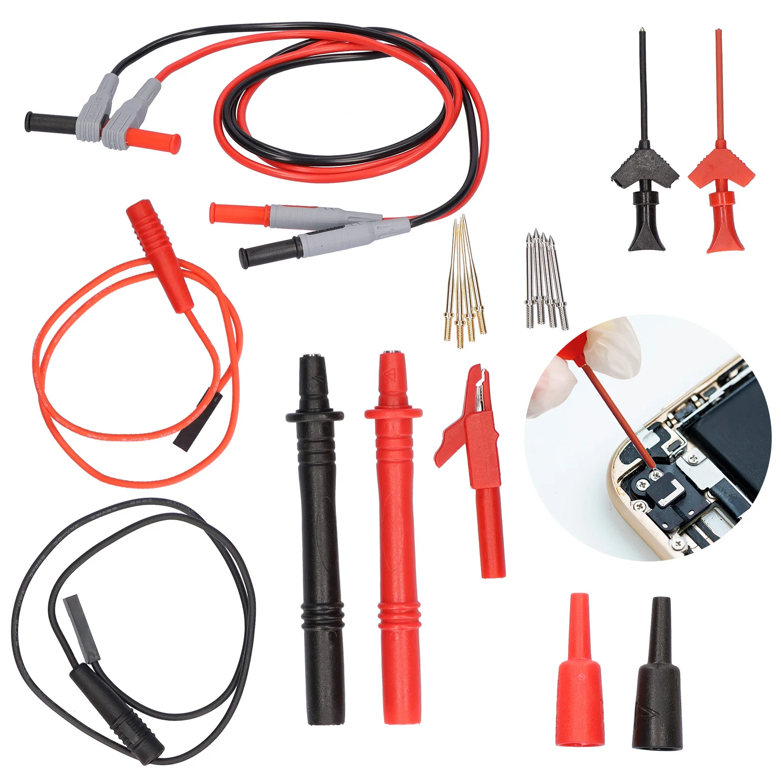 

P1300C P1300B Multimeter Test Lead Kit Electronic Multimeter Test Leads with Clips Replaceable Probe Tips Test Stick 100CM Cable