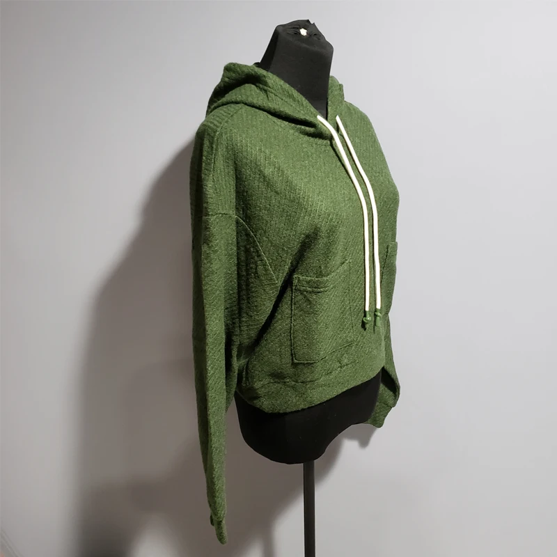 Зеленый 50% шерстяные толстовки пуловеры осенний женский худи укороченный Модный женский s одежда
