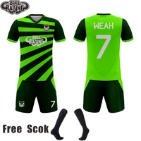 neon green strip pattern create your design sublimation soccer jersey shirt and shorts custom sports traning sets