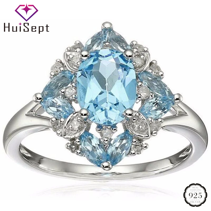 

HuiSept Trendy Women Ring Silver 925 Jewelry with Sapphire Zircon Gemstone Finger Rings Ornaments for Wedding Party Bridal Gift