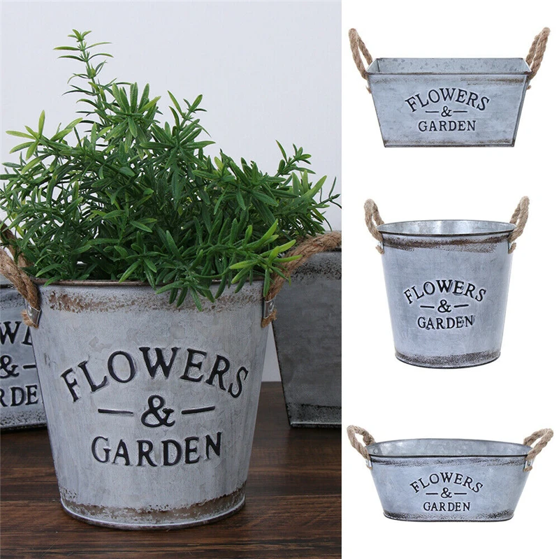 Винтажный металлический контейнер для растений деревенский цветочный горшок с