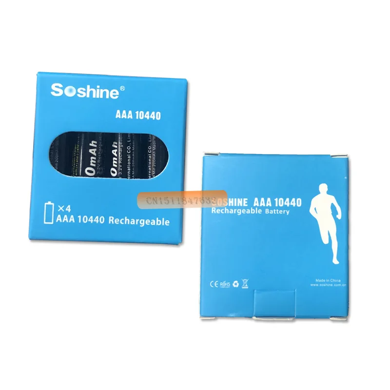 4 шт./лот Soshine 10440 аккумулятор 3,2 в 280 мАч LiFePO4 аккумулятор AAA с 2 разъемами для батарей+ батарейный блок