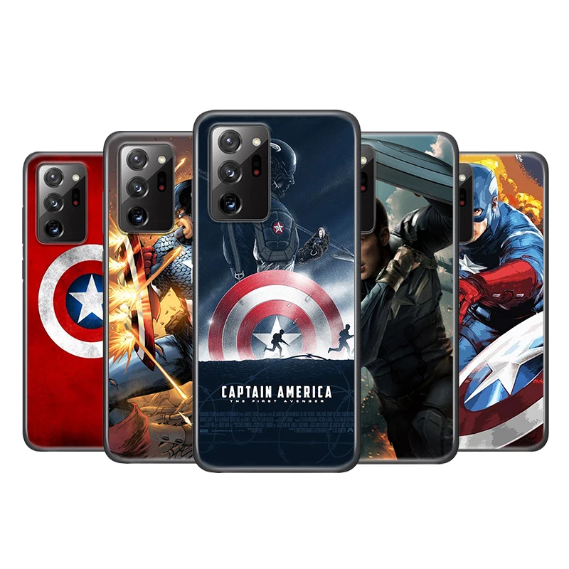 

Marvel Hero Captain America for Samsung Note 20 Ultra Plus 10 9 8 F52 M62 M60 M31 M02 Core Silicone Soft Black Phone Case