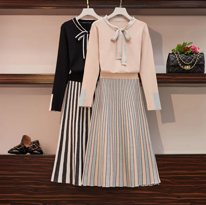 

Set of 2-Pieces Korean Casual Male Autumn Female Sweater Top + Get Long Plissada Stripy Trajes