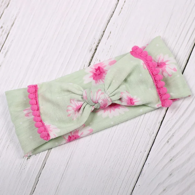 29pcs/lot Wide Nylon Dot Jersey Bowknot Head wraps Trimmed Knot Headband With Pom pom for Girls Hair Accessory Stretchy Kids | Детская
