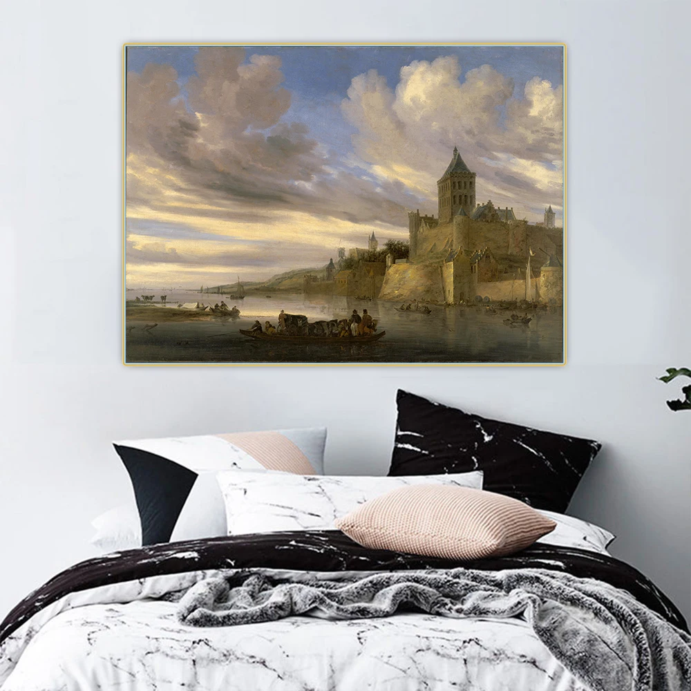 Salomon van Ruysdael 》 вид на реку неймеген с валхофом 》 картина маслом на холсте эстетическая картина настенное украшение для дома