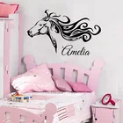 Настенные стикеры в стиле бохо с именем под заказ, наклейки на стену в виде головы лошади для детской комнаты, виниловые обои для спальни с персонализированным названием джунглей, животных, лошадей