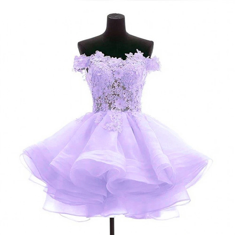 

Cheap Short Prom Graduation Dresses Lace Appliques Organza Beaded Crystal Plus Size Homecoming Gown Cocktail Party Gown