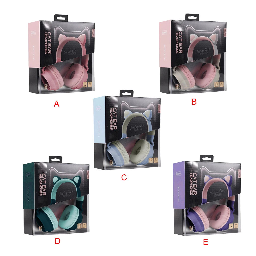 LED Cute Ear Noise Cancelling Headphone Bluetooth 5.0 Headset 3.5mm with Microphone | Электроника