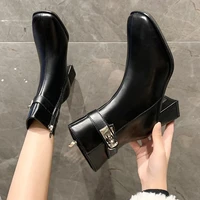 2022 autumn classic leather ankle boots thick soled womens round toe short boots handmade thick heel chelsea boots