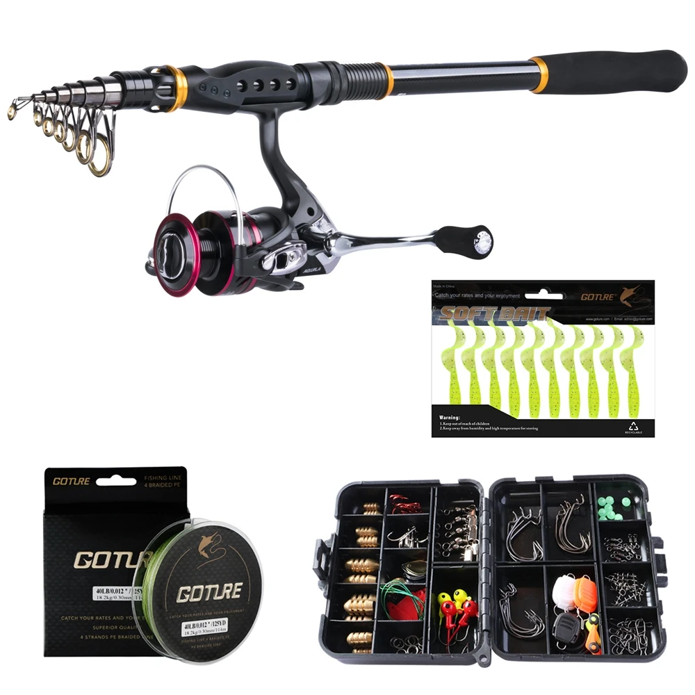 Goture Full Fishing Reel Rod Kit Set Telescopic Fishing Rod Combo Spinning Reel Pole Set With Fish Line Fishing Accessories enlarge