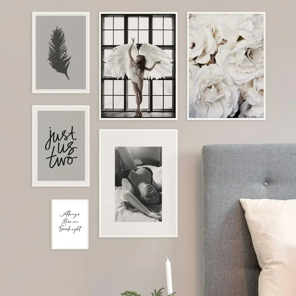 

Angel Woman Poster and Print Soft Dream Gallery Wall Art Black Feather Sexy Girl Canvas Painting Scandinavian Decoration Picture