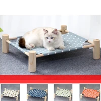 nature wood elevated pet bed indoor outdoor portable detachable cat hammock canvas dogs beds nest kennel sun lounger camp bed