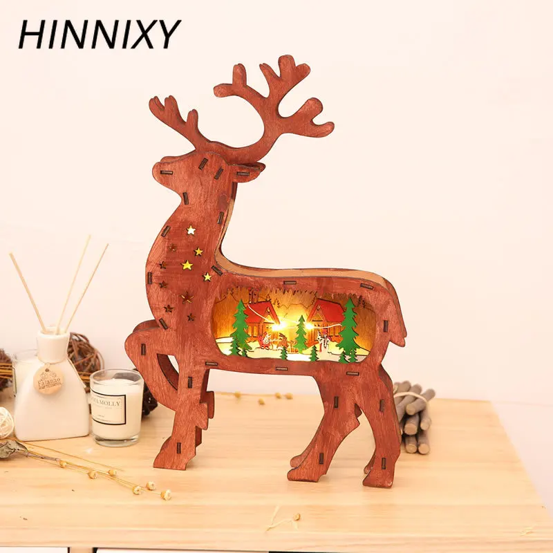 Hinnixy Elk Ночной светильник светящийся олень настольные украшения окно для дома