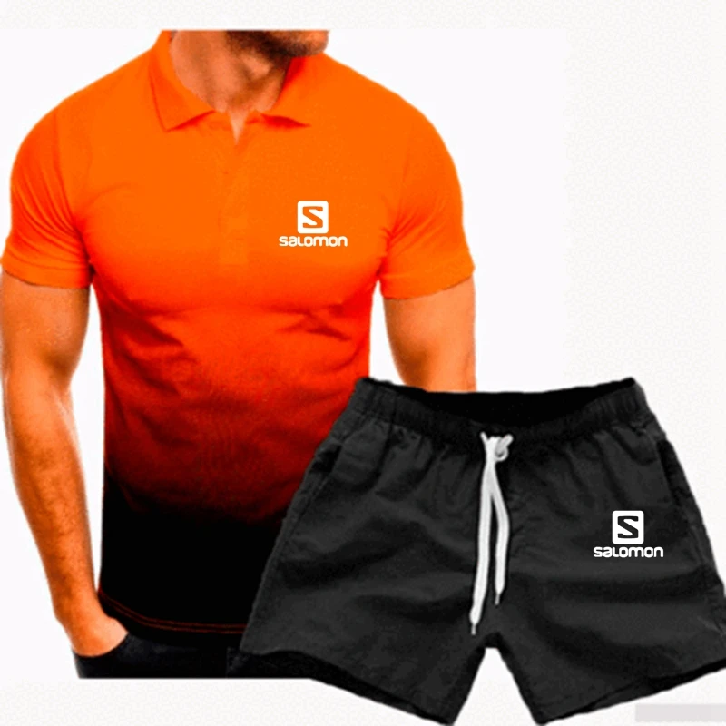 

Summer T Shirts Men Casual Tracksuit Fashion Short Sleeve Shirt Brand Business Clothing Shorts 2 Piece 2021