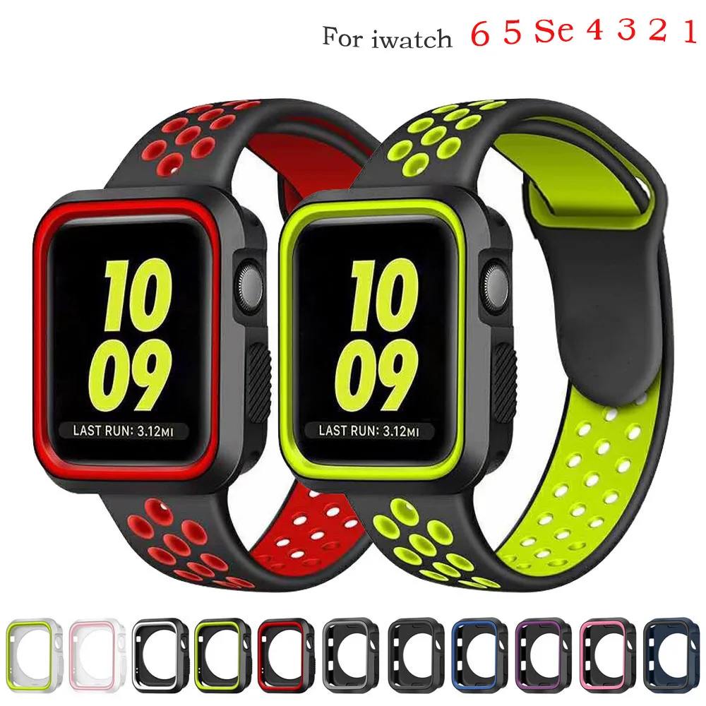 

2 in 1 Case + Strap For Apple Watch Band 40mm 44mm 38mm 42mm Watchband Sports Silicone Bracelet For Correa Apple Watch 6 5 4 3 2