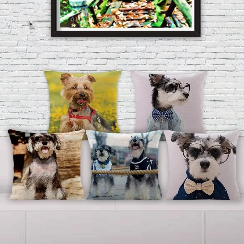 

Lovely Schnauzer dog printed home decorative pillow for sofa bedding cushion cover 18" cotton linen pillowcase
