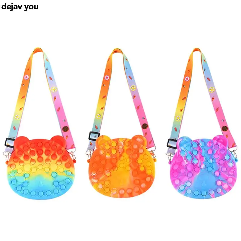 

Children Push It Bubble Rainbow Shoulder Bag Fidget Toys Cartoon Bear Shape Coin Purse Relieve Fidget Toys Gifts