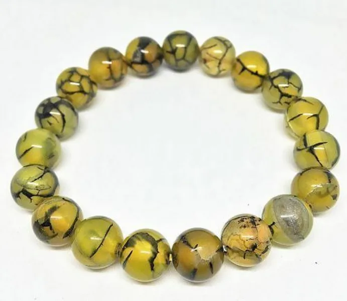 

2pcs Natural 10mm Yellow veins dragon agate round beads Bracelet 7.5 Inch