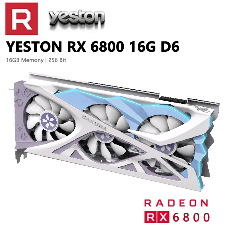 Verkaufen Yeston RX6800 16G D6 Grafikkarte 7nm 1980-2190MHz 16G/256bit/GDDR6 PCI-express 4,0 2 * DP + HDMI-Kompatibel Video Computer PC Karte