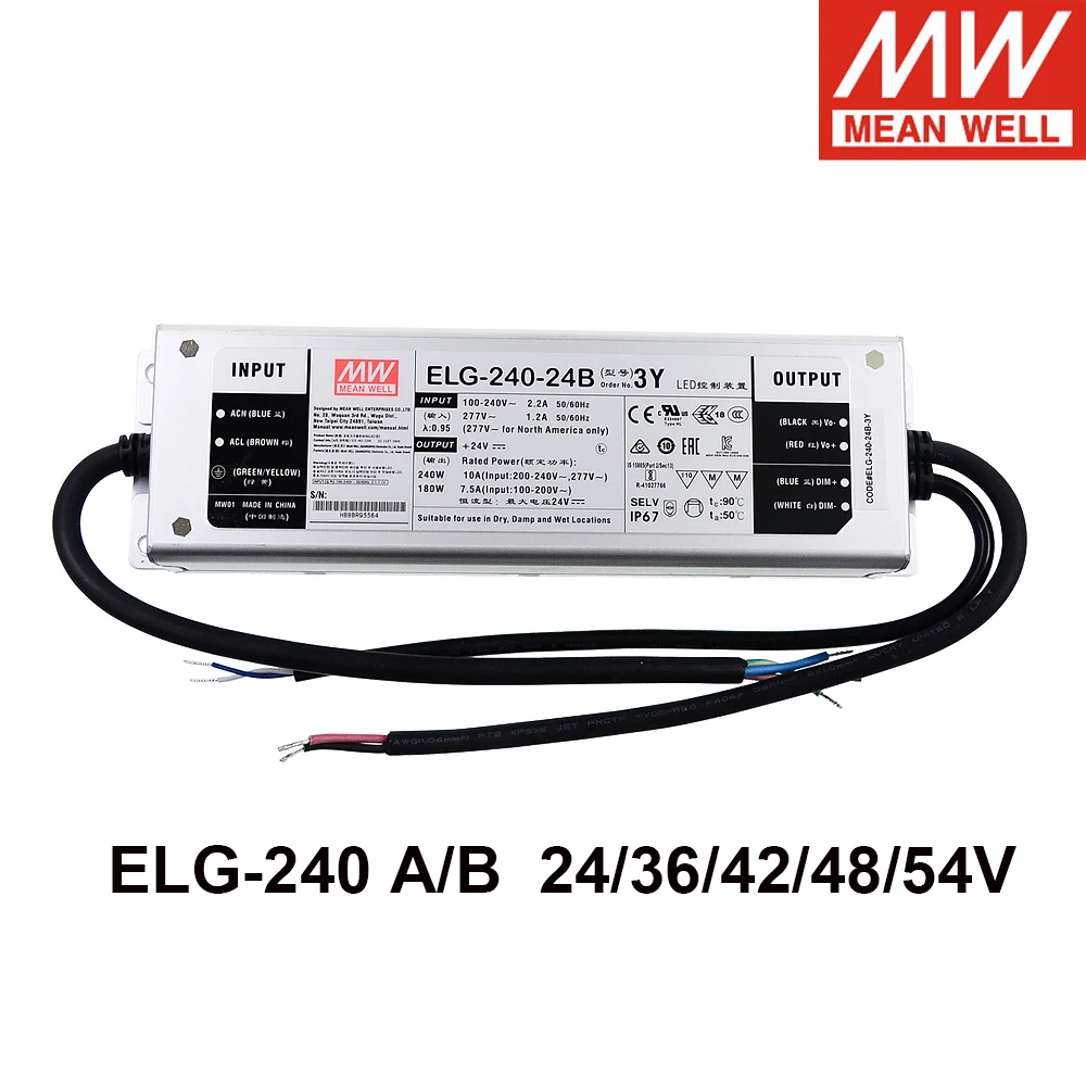 

MEAN WELL ELG-240 24V 36V 42V 48V 54V Current and Voltage Adjust Switching Power Supply 240W LED Driver 3 In 1 Dimming