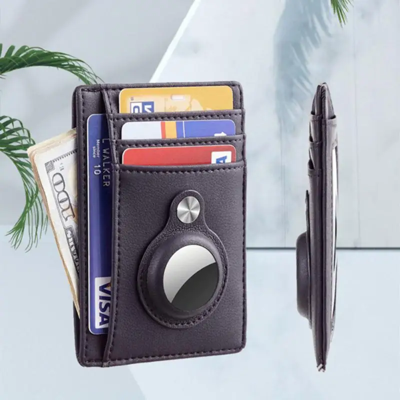

High-quality Leather Casekey For Apple Airtags Anti-lost Protective Cover Stand RFID Blocking Multifunctional Wallet Card Clip