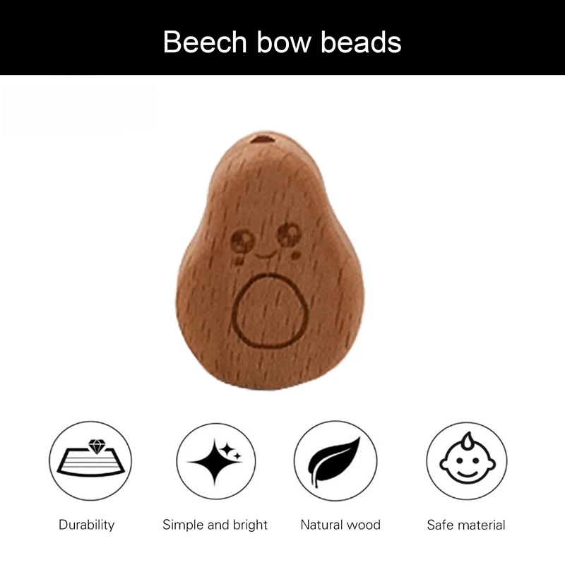 Kissteether-Cuentas de animales de calabaza de madera de haya, collar de dentici&oacute;n artesanal para lactancia, mordedor de cuentas de madera de grado alimenticio, 20 Uds.-4