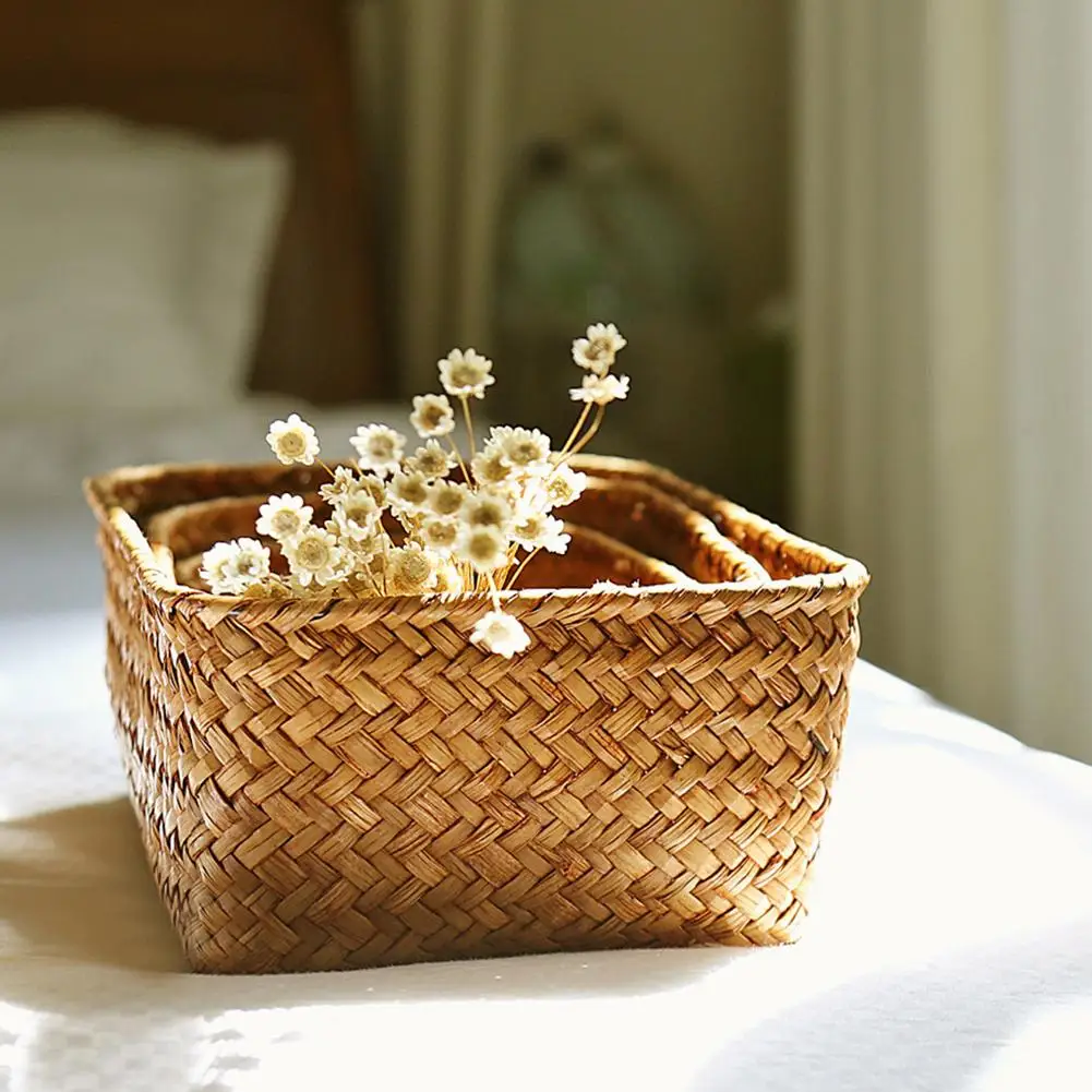 Handmade Straw Dried Flower Fruit Pot Basket Rattan Box Candy Earphone Organizer | Дом и сад