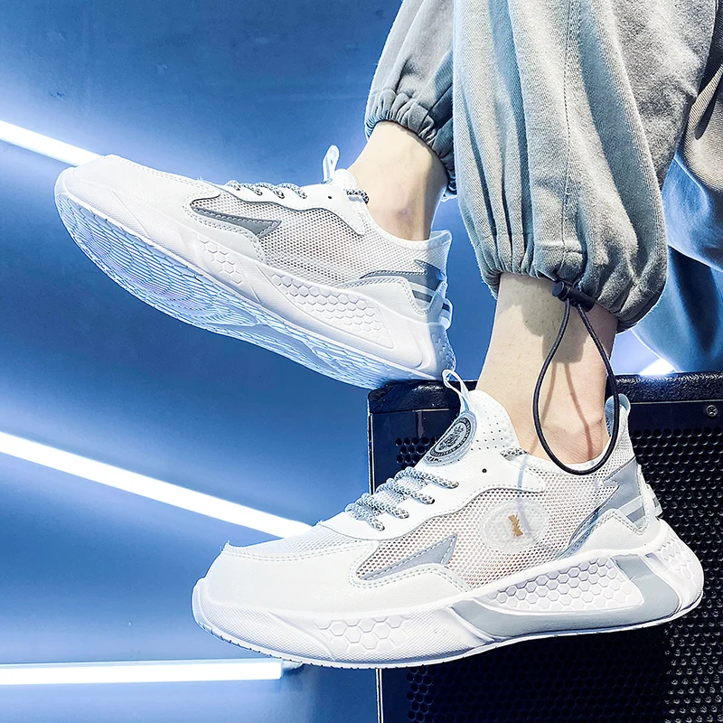 

White Tide Mesh Casual Sneakers Black Light Breathable Comfort Men's Casual Shoes Sport Rubber Non-Slip Trainers Fast Shipping