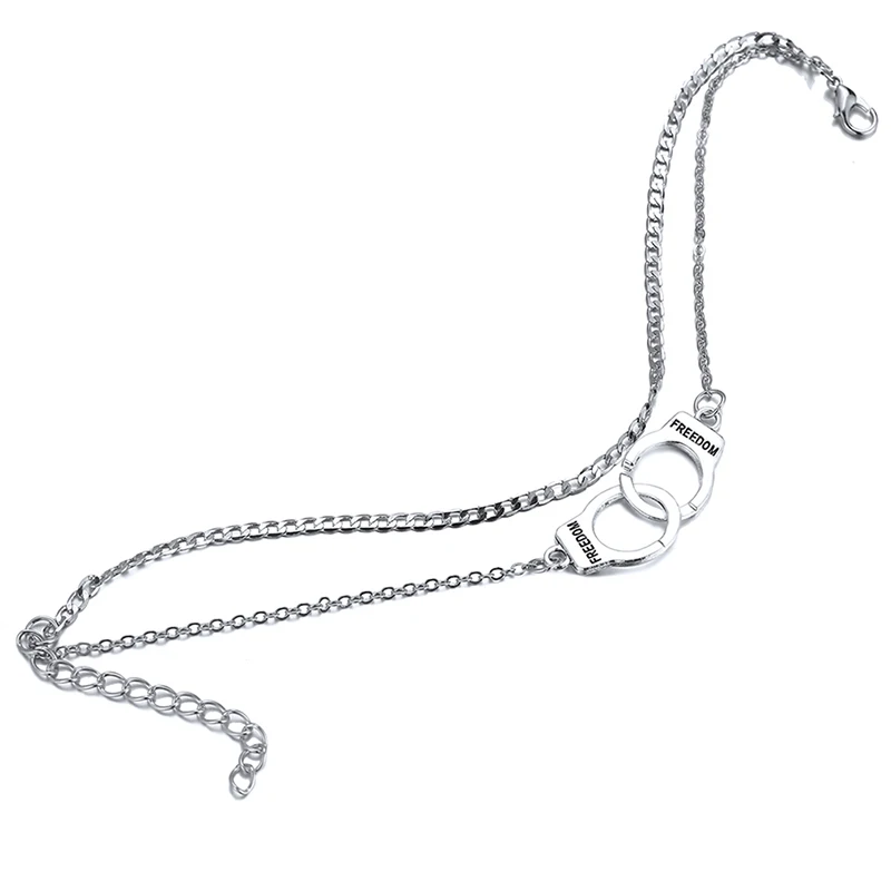 Women Ankle Bracelet Creative Handcuffs Interlocking Boho Style Multilayer Cable Chain For Accessories Gift | Украшения и