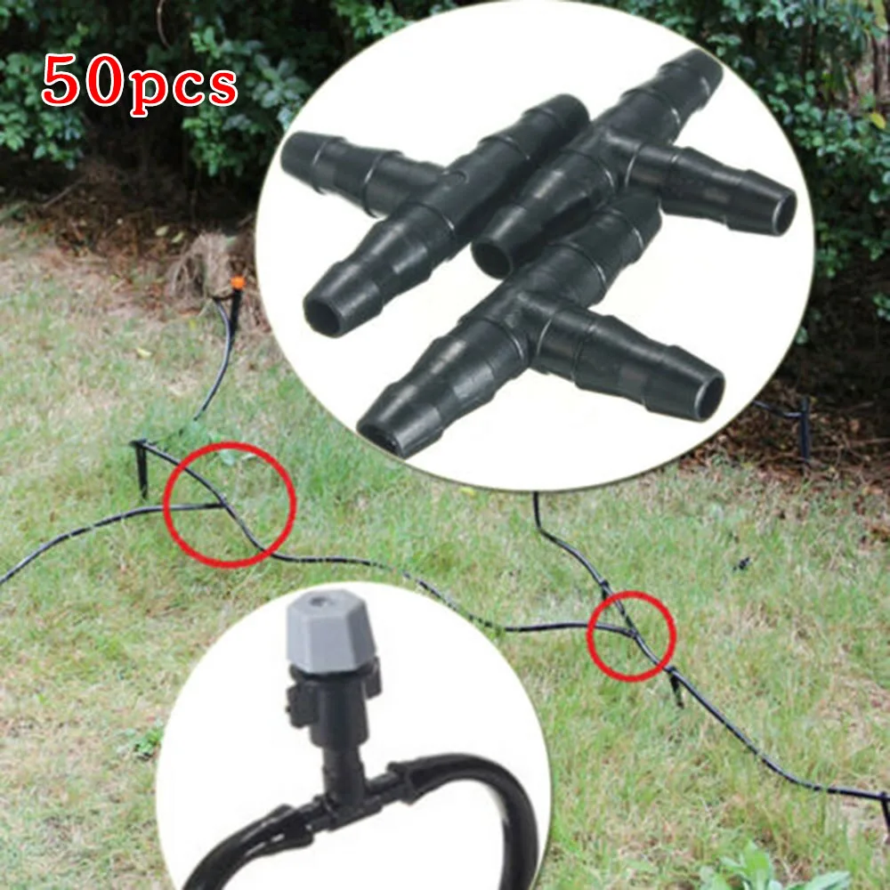 

50pc Hose Dripper Water Tee Connector Plastic Barbed 4/7mm Micro Spray Tee Joint Garden Micro Drip Irrigation Tool Tee Three-Way