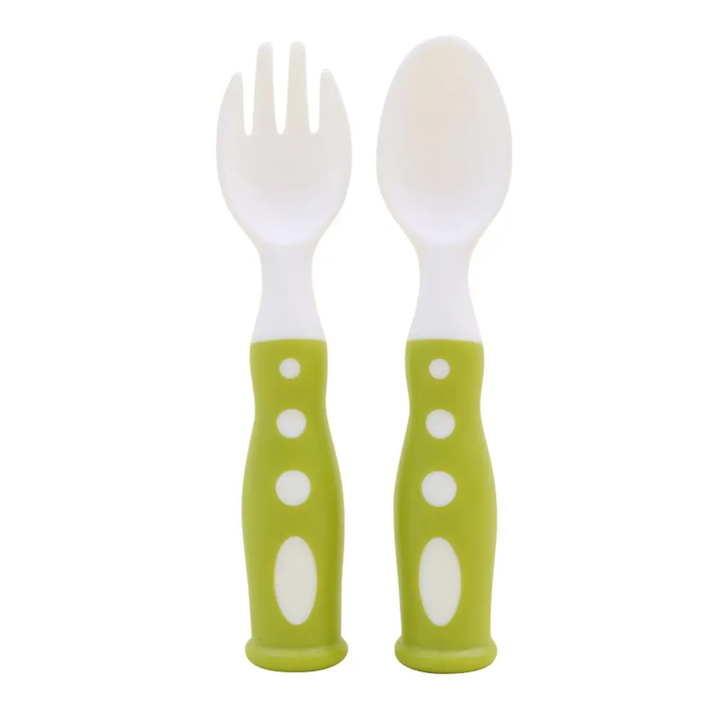 Baby Feeding Spoon Safety Utensils Patchwork Children Tableware Easy Clean Double Color Newborn Baby Spoons Fork Soft Silicone
