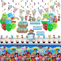 108pcs cocomelon theme party supplies disposable tableware set plate banners balloons happy birthday kid%e2%80%99s favorite decoration