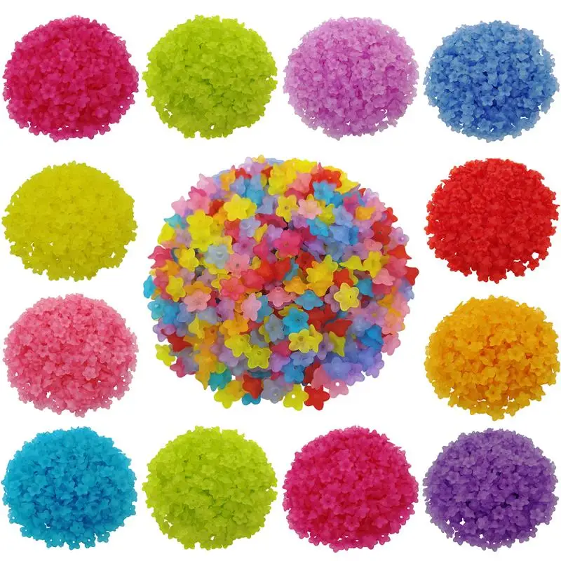 

200PCS 9x4mm Fashion Multicolor Transparent Frosted Small Morning Gory Flower Acrylic Beads Caps DIY Accessories Jewelry Making