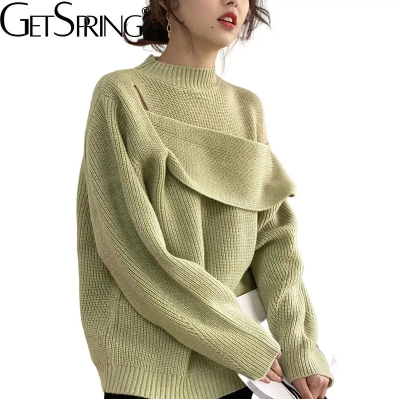 

Getspring женский свитер, асимметричный пуловер с вырезами, свитеры, необычная Асимметричная винтажная Сексуальная вязаная кофта для женщин, но...