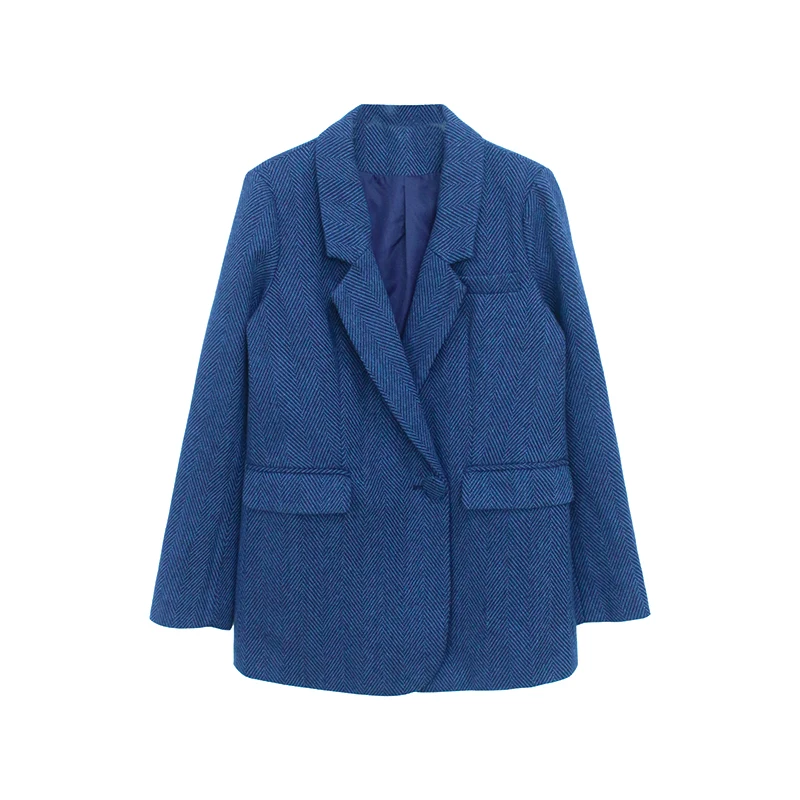 

New 2020 Autumn Winter Office Lady Outwear Female Fashion Woolen Coat Women Elegant Thick Blue Suit Blazer Jacket LU1838