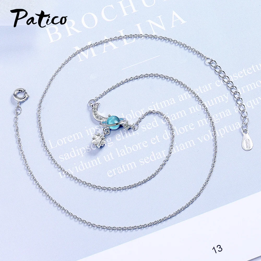 

Bling Korean Ins Wedding Bridal 925 Sterling Silver Austrain Crystal Moon Pendant Necklaces Lovers Jewelry Gift