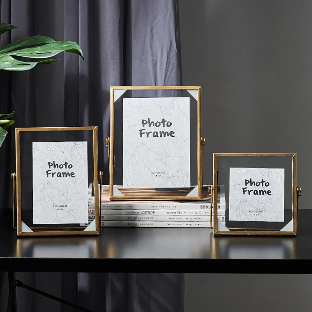 

Nordic Photo Frame Home Decor Desktop Decoration Gifts Metal Photo Frame Creative Glass Clip Modern Dried Flower Plant Frame