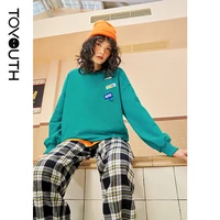toyouth women pullovers sweatshirt 2021 autumn lantern sleeves loose hoodies stitching label contrast color chic casual top