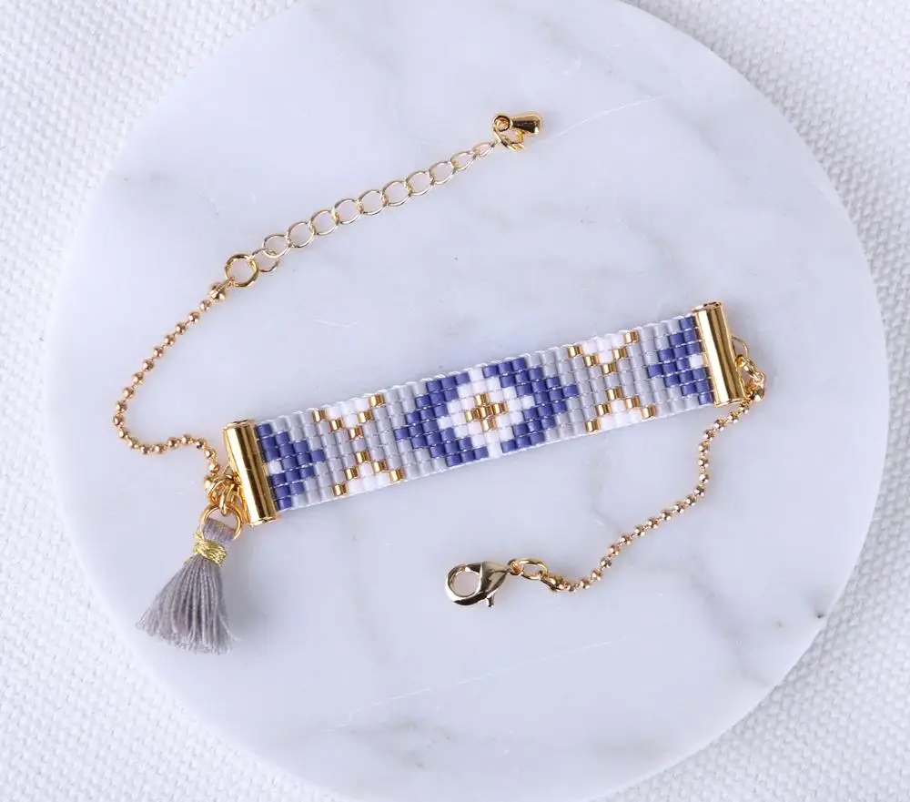 Женский браслет с кисточками KELITCH разноцветный из бисера золотыми бусинами
