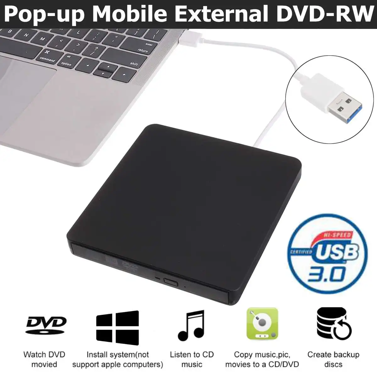 Тип C USB 3,0 внешний DVD/CD/VCD горелка RW SVCD привод плеер оптический привод для Mac/PC/Apple ноутбук/OS/Windows