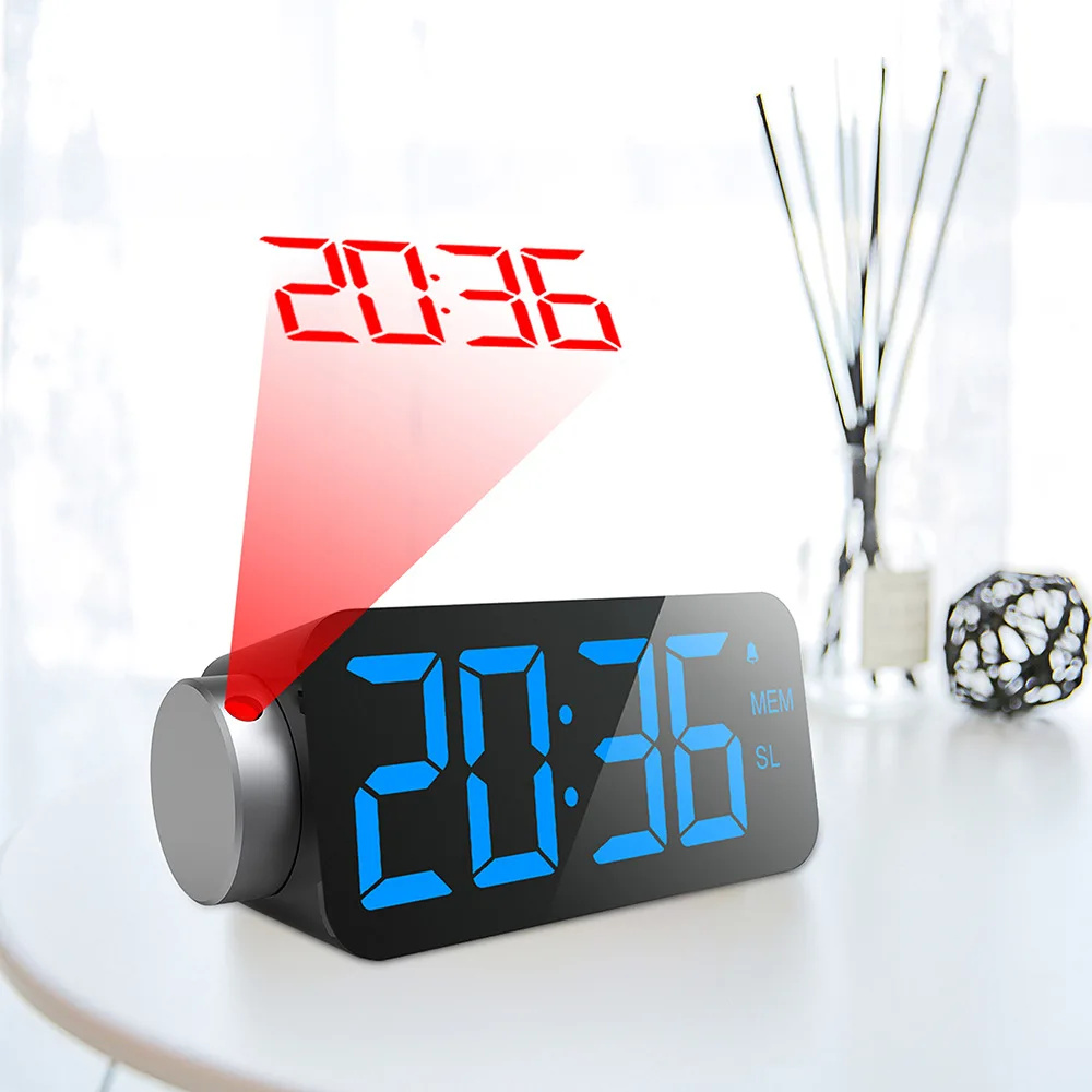 

Radio projection clock Creative large screen projection alarm clock rechargeable bedroom silent electronic clock