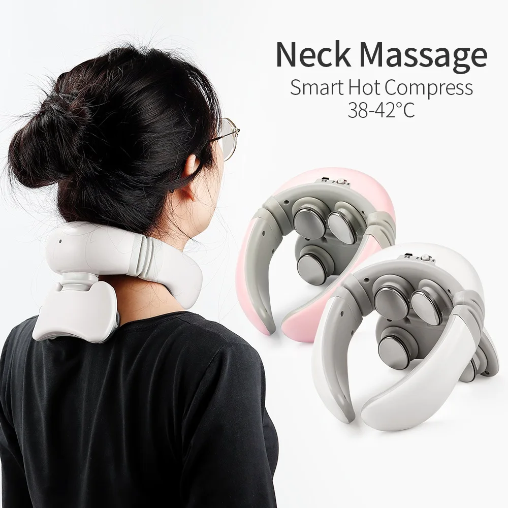4 Heads Magnetic Pulse Vibration Neck Massager for Pain Relief Health Care Relaxing Deep Tissue Cervical Massage Remote Control